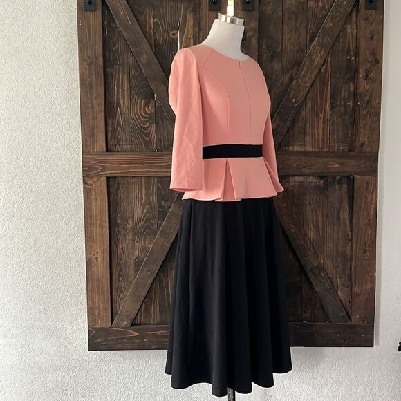 VFSHOW Zipper Front Color Block Peplum Flared Midi Dress for Work Business - Picture 6 of 14